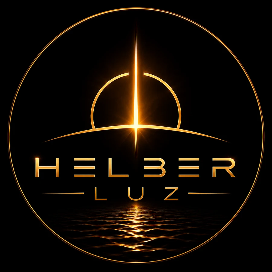 Logo Helber Luz: sol dourado sobre o mar